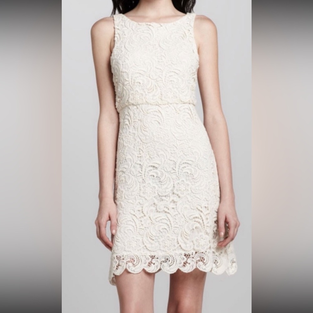 ALICE + OLIVIA Ingrid Sleeveless A-Line Crotchet Cream and Black Dress